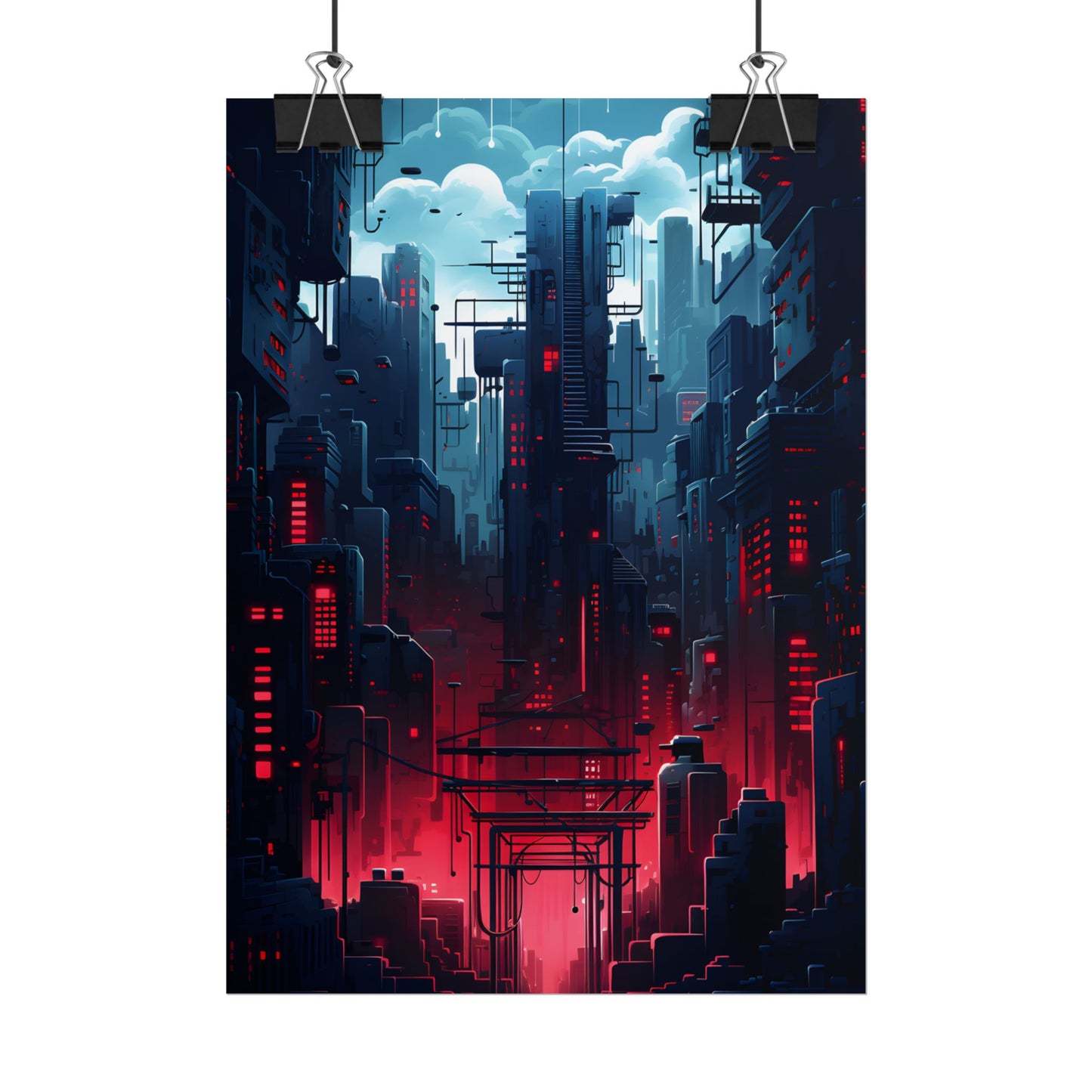 Cyberpunk Melancholy: A Nightly Cityscape Digital Art - Poster