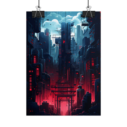 Cyberpunk Melancholy: A Nightly Cityscape Digital Art - Poster