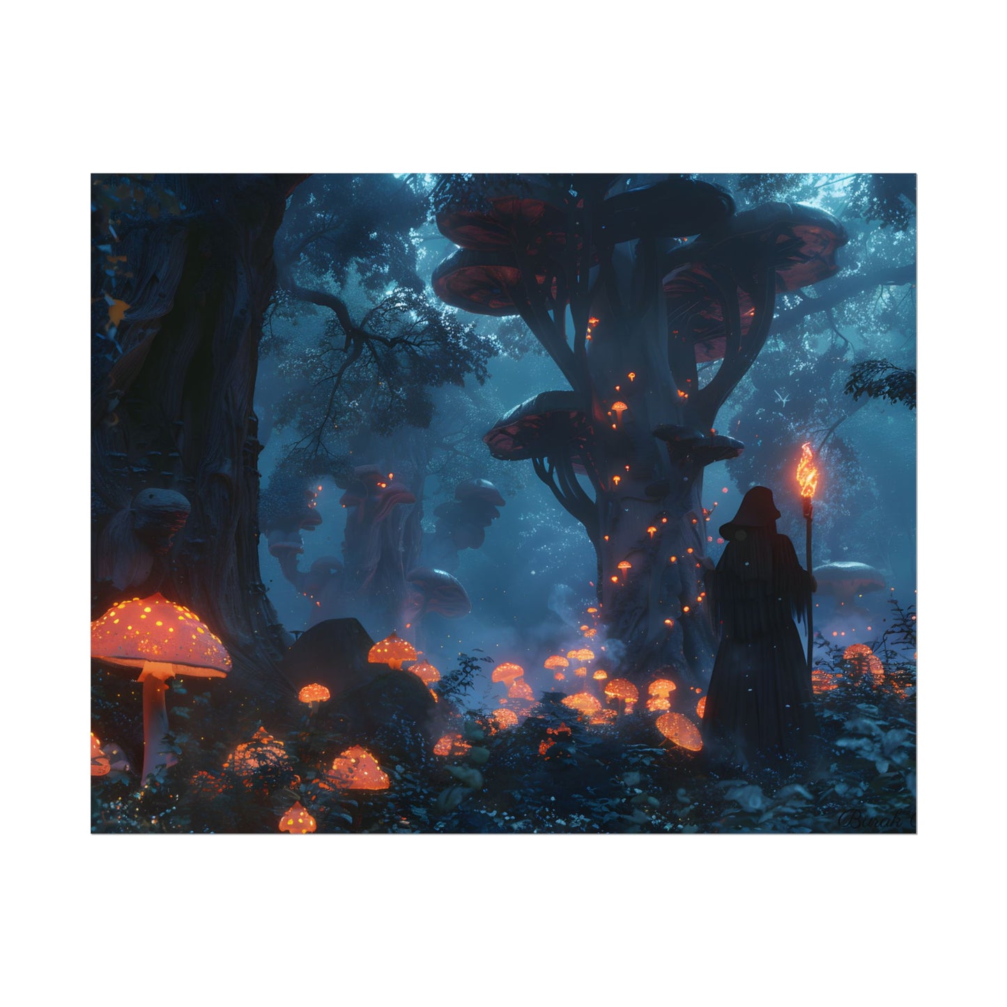 Mystical Forest Encounter: Vibrant Witch Artwork - Poster