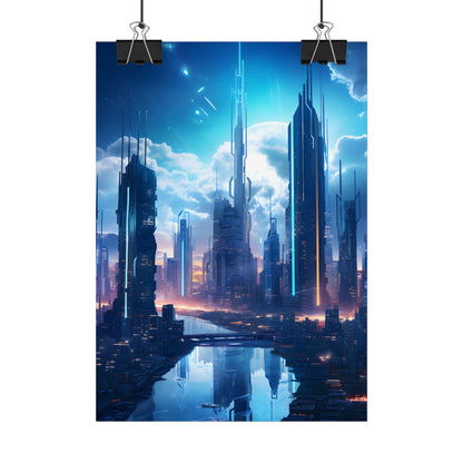 Dark Future Cityscape: Cyberpunk Dystopia Neon Artwork - Poster