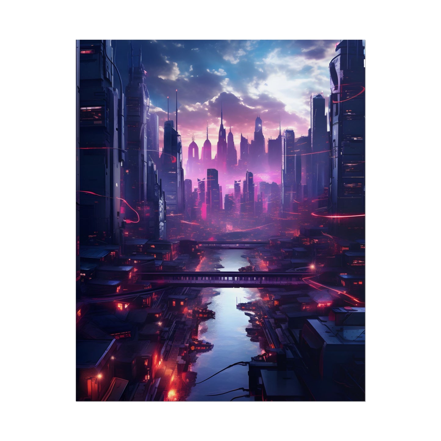 Dystopian Cyberpunk Cityscape: Neon Futuristic Artwork - Poster