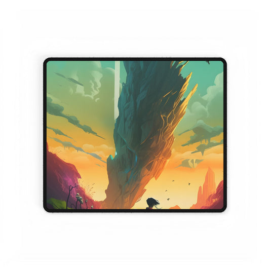 Children in Nature: A Peaceful Meadow on a Cloudy Day - Desk Mat