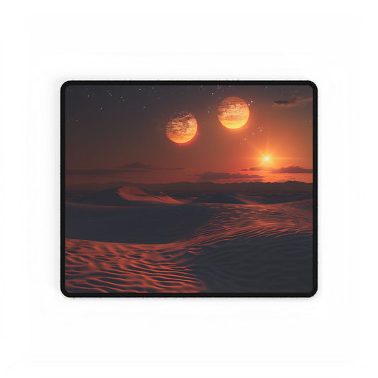 Serene Binary Sunset: Desert Landscape Art - Desk Mat