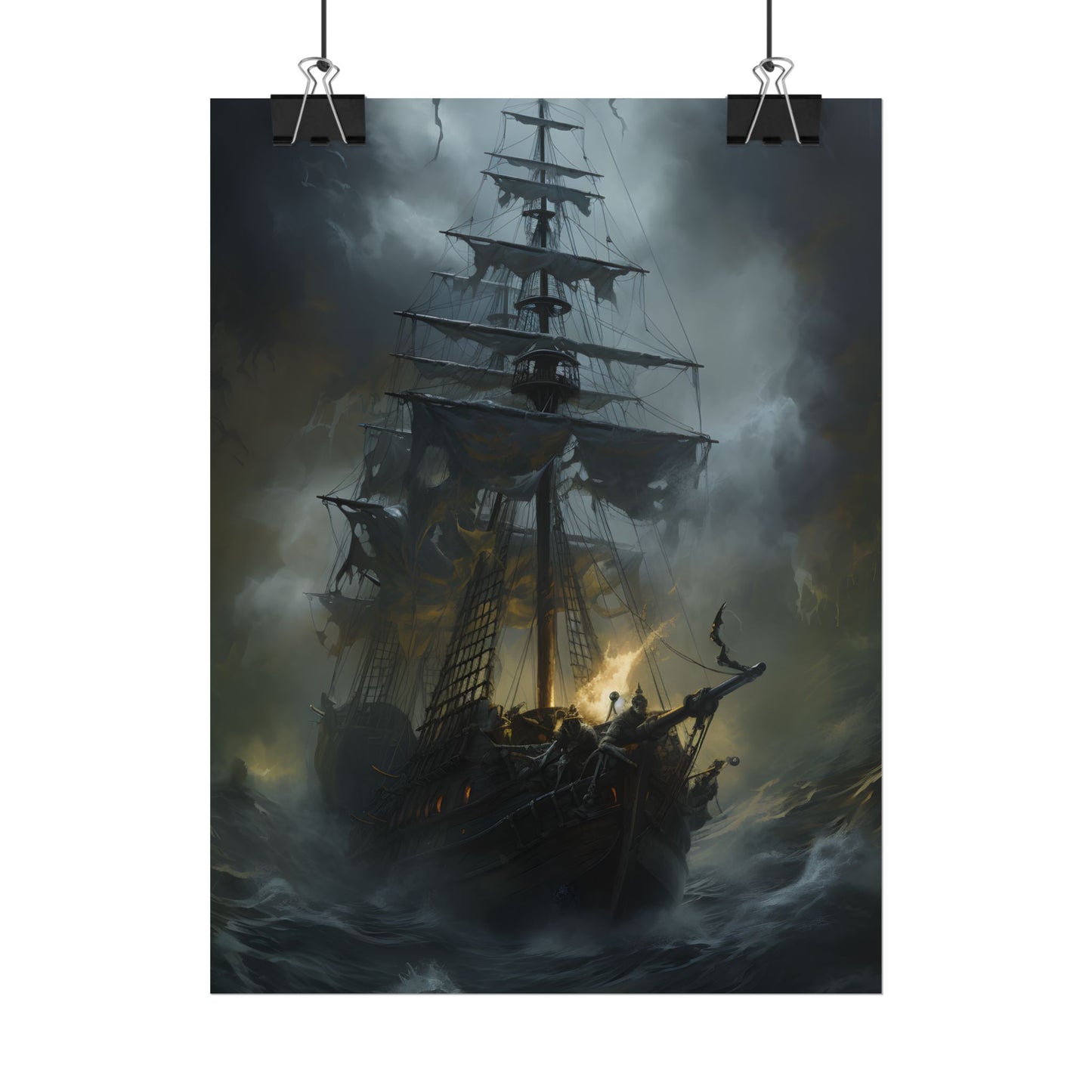 Eerie Pirate Ghost Ship: Sailing Seascape Artwork - Poster
