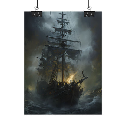 Eerie Pirate Ghost Ship: Sailing Seascape Artwork - Poster