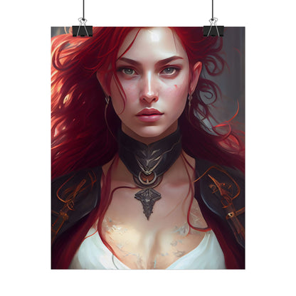 Red Hair Beauty: Elegant Woman in Black - Poster