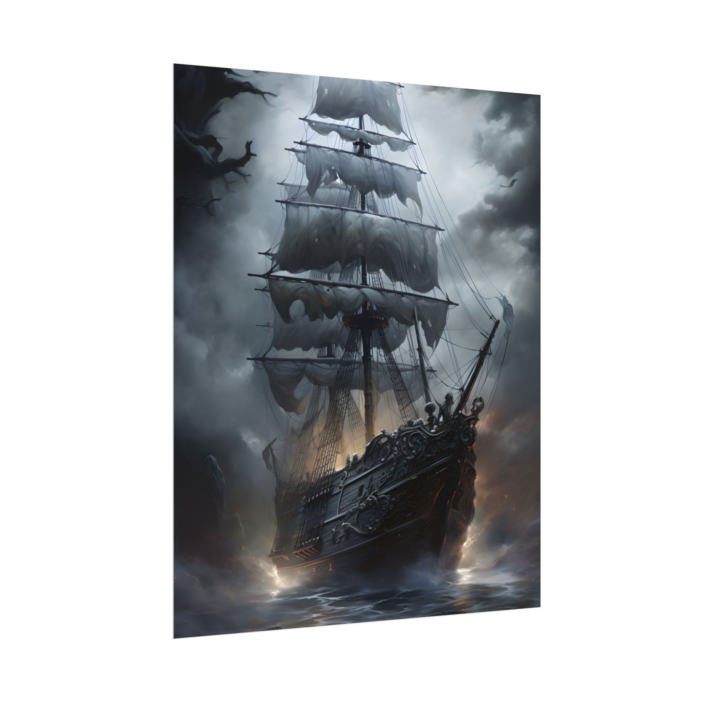 Ghostly Pirate Sails: Abandoned Ship at Sea - Poster