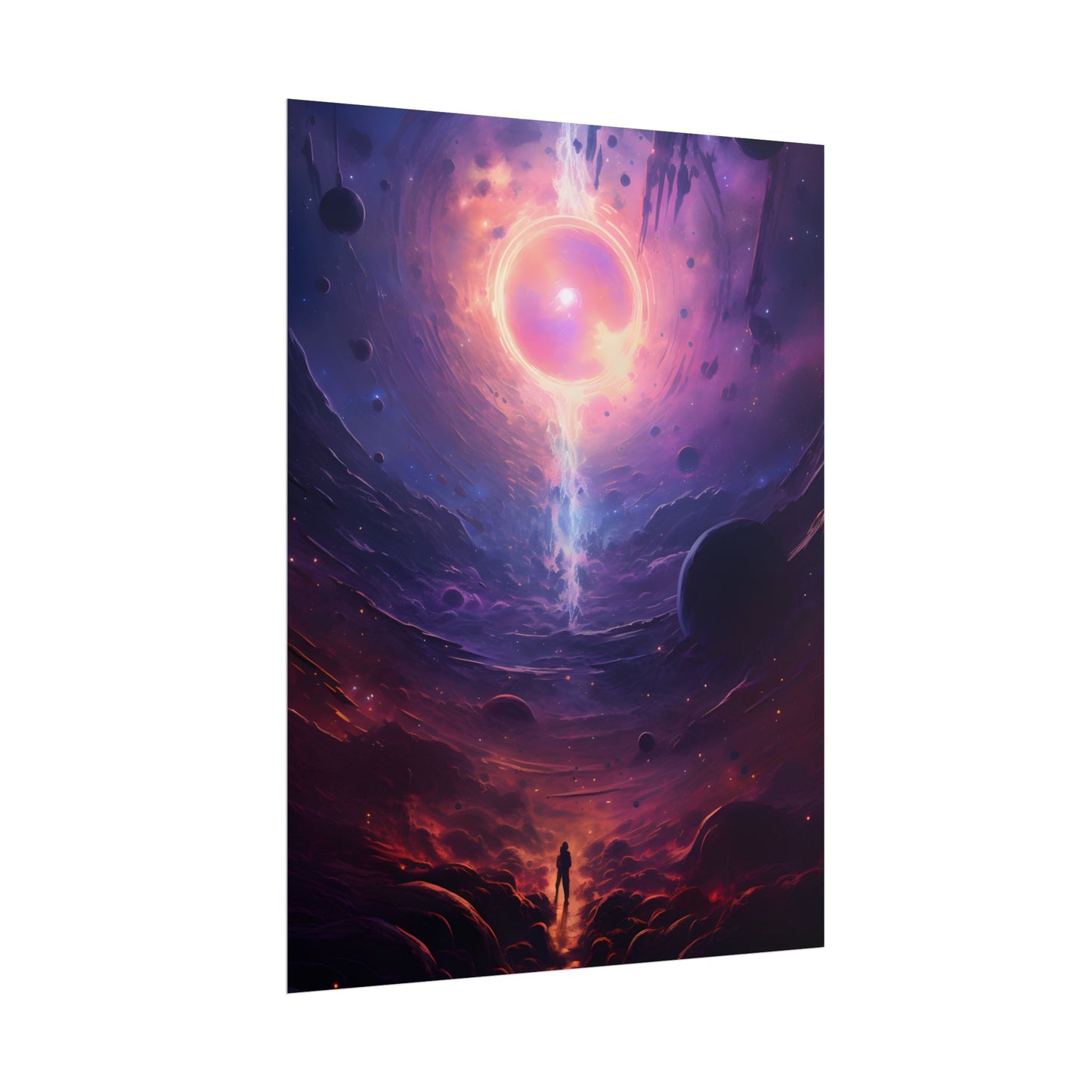 Black Hole Cosmic Odyssey: Dark Planet in Space Art - Poster