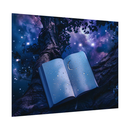 Mystical Night Sky: Celestial Dreams with Crescent Moon and Stars - Poster