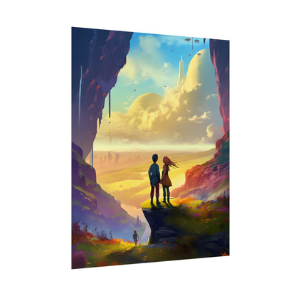 Nature's Friends: Girl and Boy on Meadow Hill - Poster