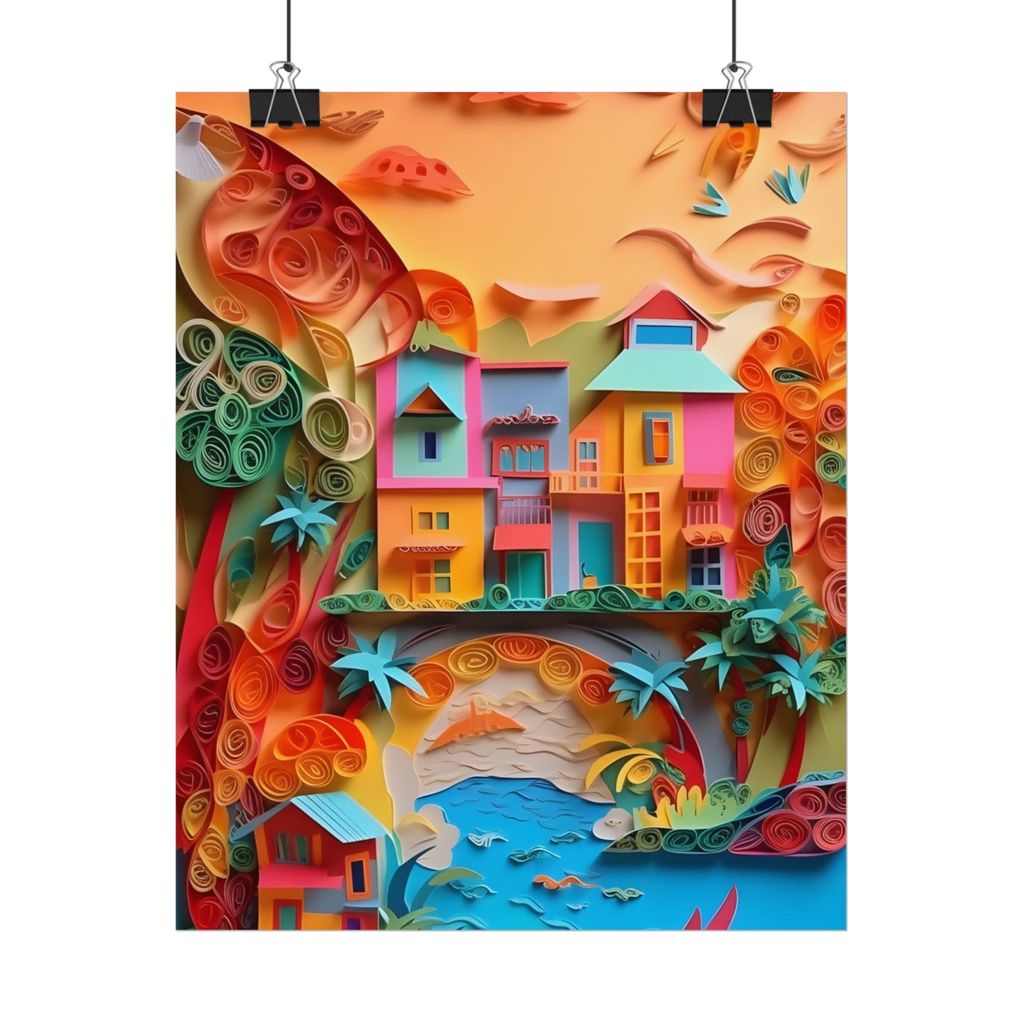 Eye-Catching Beach Paper Quilling: Quilled Landscape Artwork - Poster