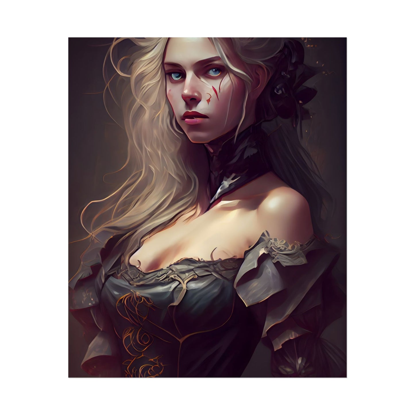 Blonde Female Portrait in a Dress: Stunning Artwork - Poster