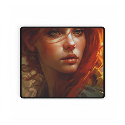 Elegant Redhead Portrait: Serious Female Artwork - Desk Mat