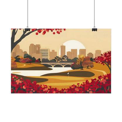 Retro Golf Illustration: Classic Course Scene - Poster