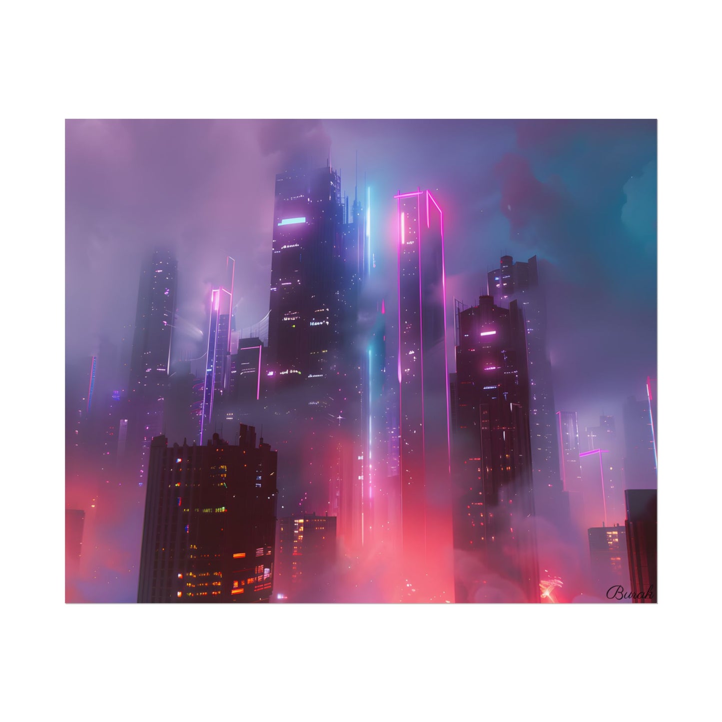 Futuristic Cityscape: Neon Dreams in the Urban Sky - Poster