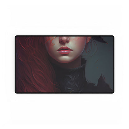 Vibrant Female Portrait: Red Hair Beauty in Neutral Dress - Desk Mat