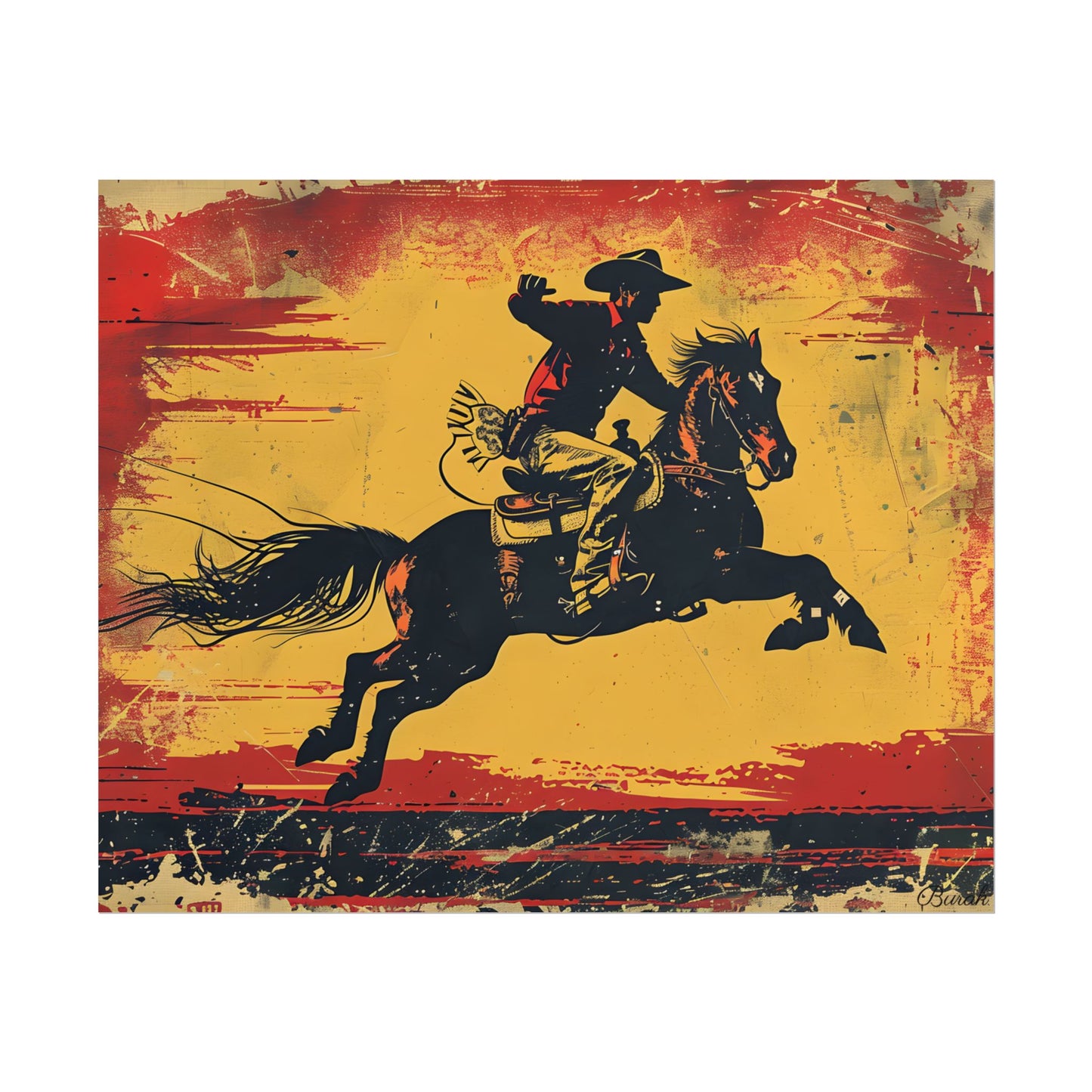 Retro Rodeo Action: Cowboy Riding Bucking Bronc - Poster