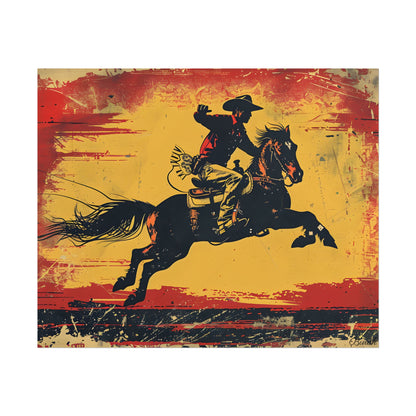 Retro Rodeo Action: Cowboy Riding Bucking Bronc - Poster