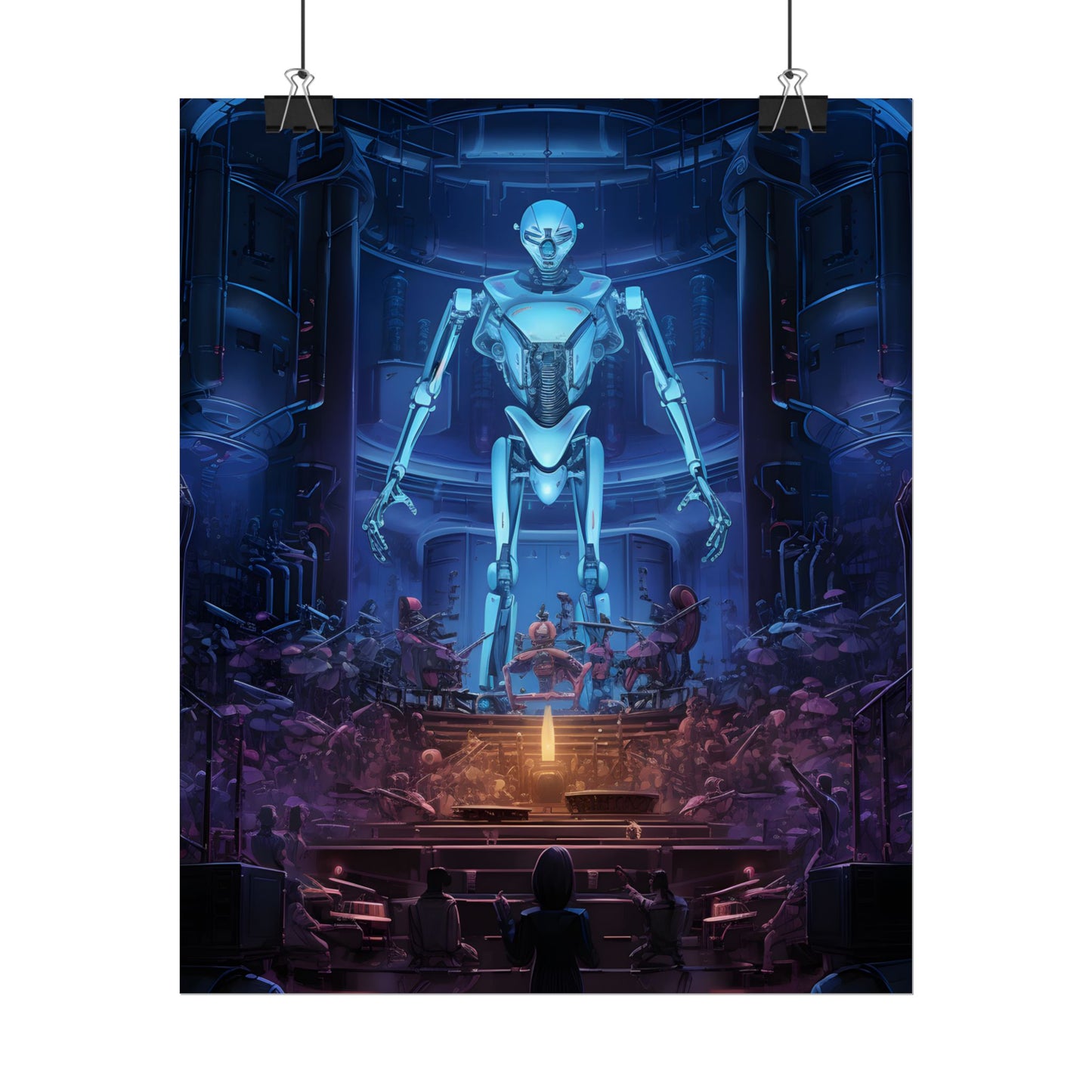 Mechanical Harmony: Black & Grey Robot Orchestra Symphony - Poster
