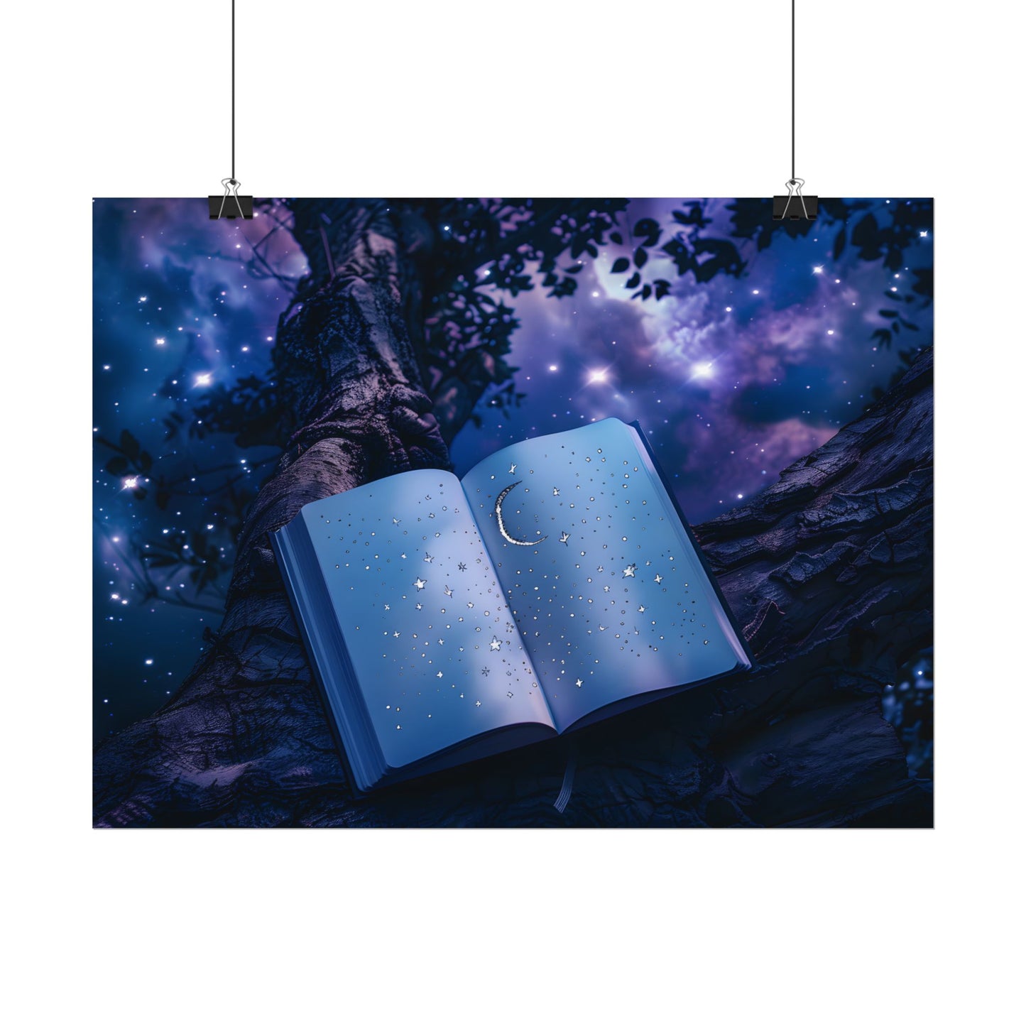 Mystical Night Sky: Celestial Dreams with Crescent Moon and Stars - Poster