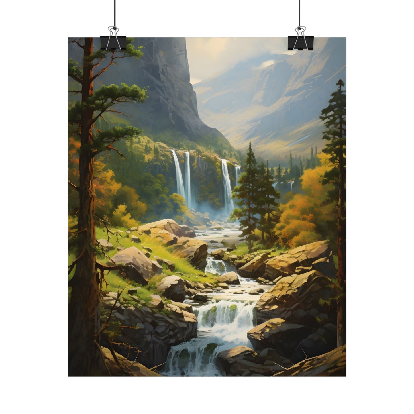 Breathtaking Waterfall: Impressionist Oil Painting - Poster