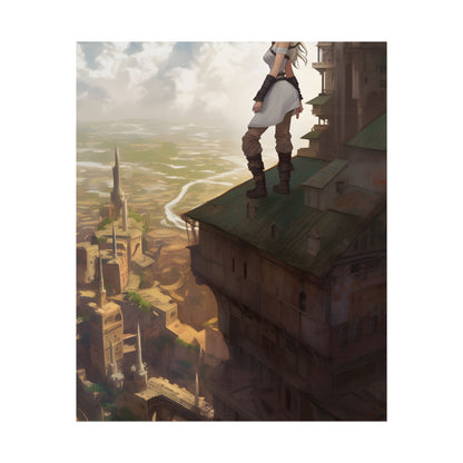 Dramatic Birds Eye View: Anime Blonde Female in Contemplation - Poster