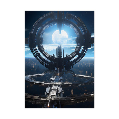 Futuristic Space Station: Orbiting Multimoon Planet Artwork - Poster