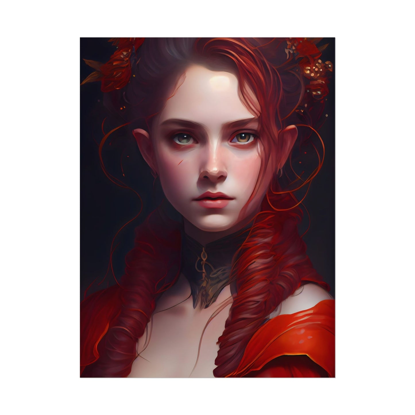 Redhead Portrait: Vibrant Dress Artwork - Poster