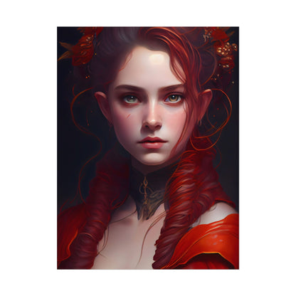 Redhead Portrait: Vibrant Dress Artwork - Poster