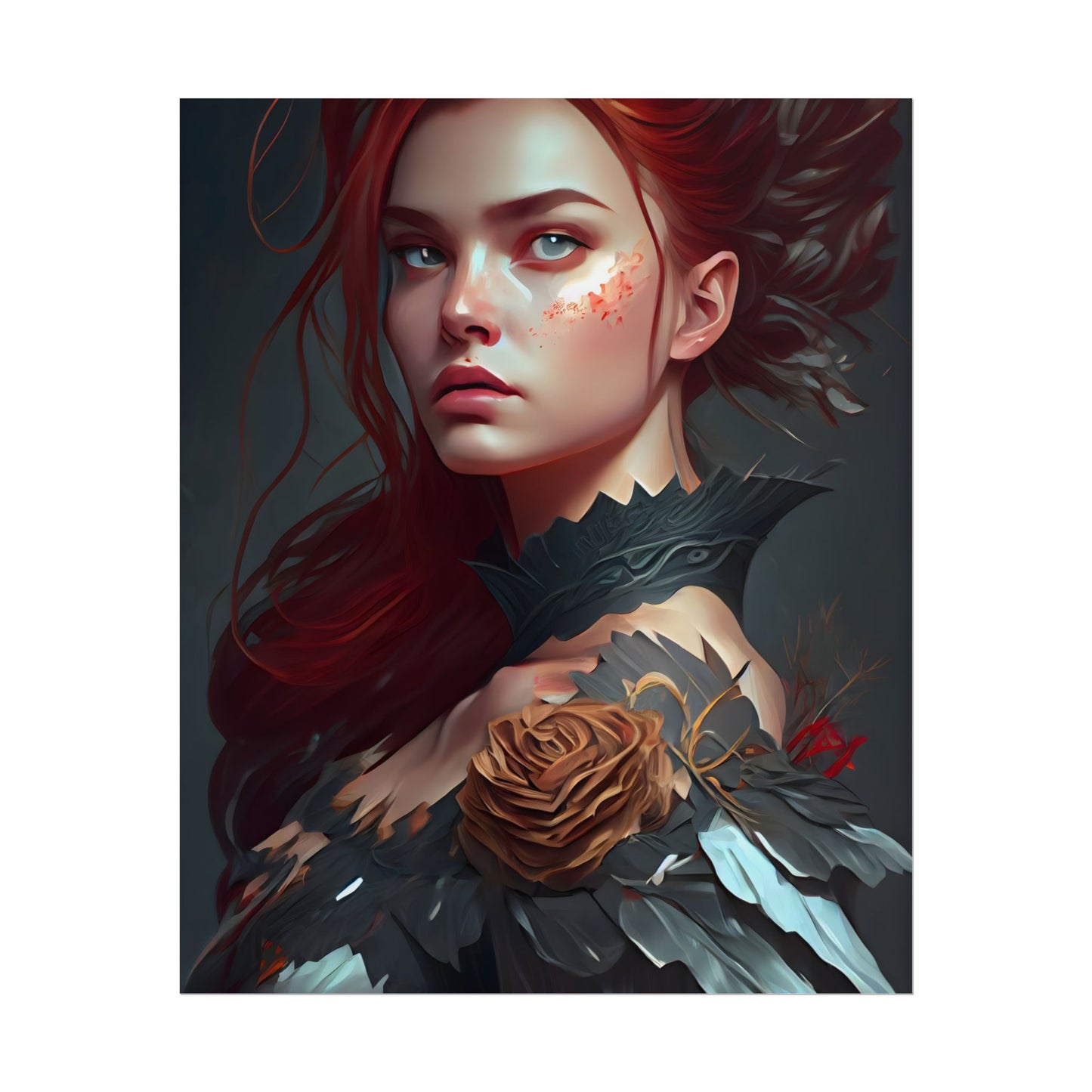 Stunning Redhead in Formal Dress: Elegant Portrait - Poster