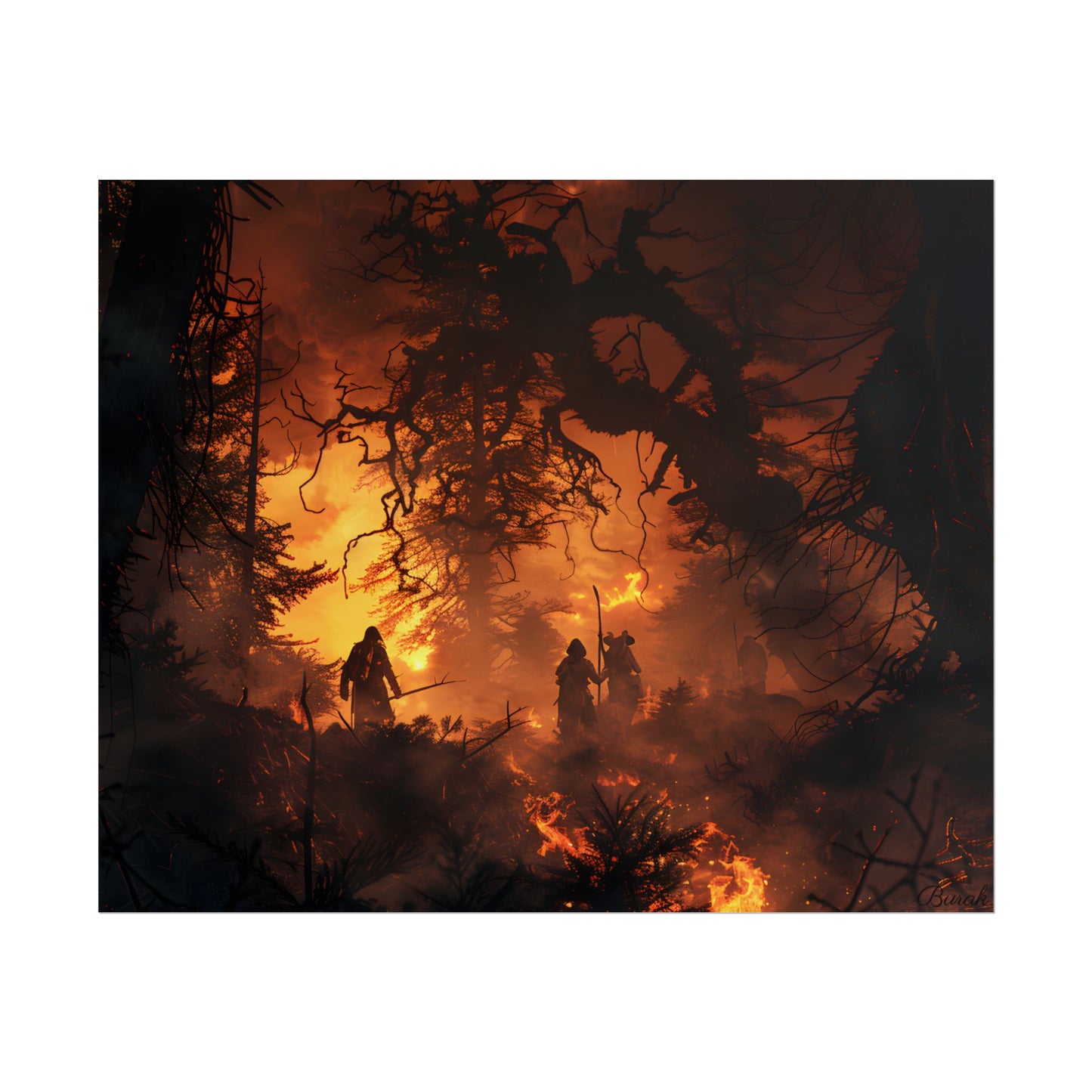 Misty Sunset Forest: Group Gathering - Poster