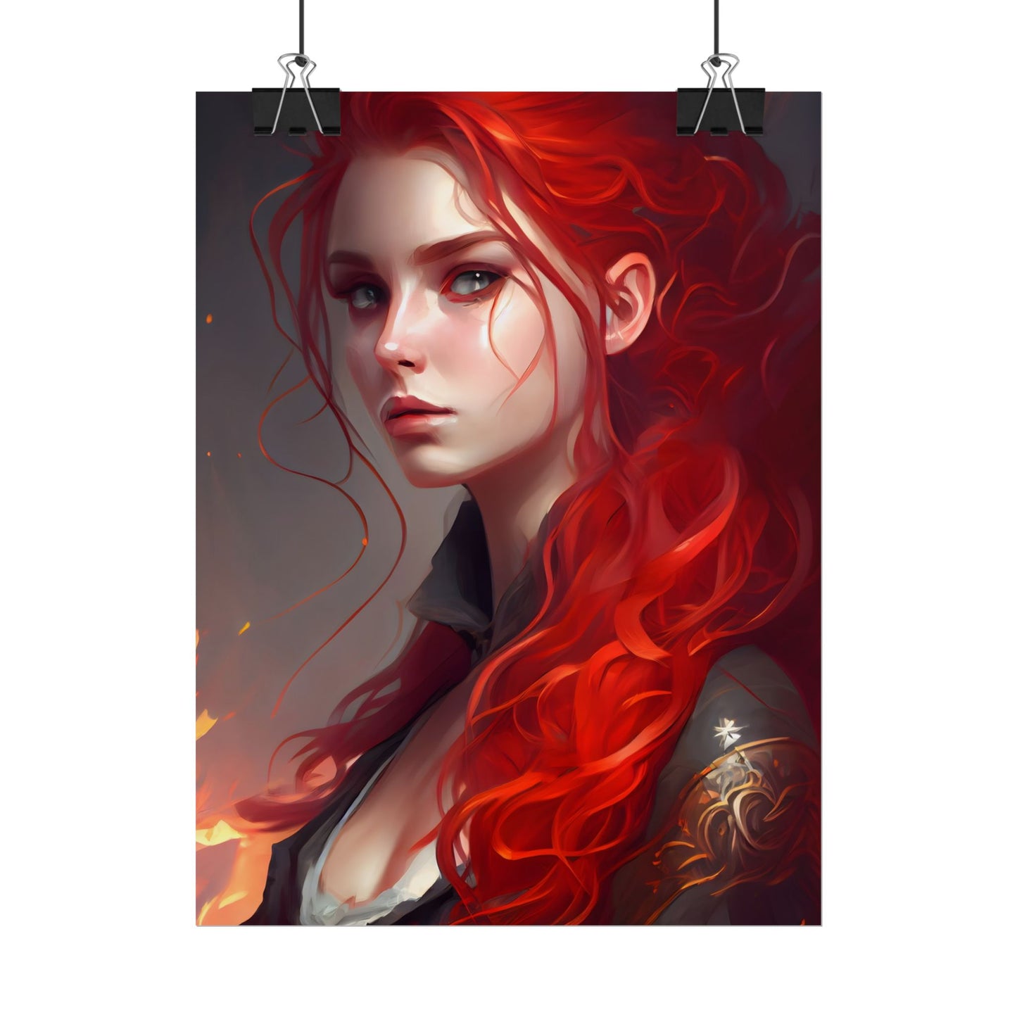 Composed Redhead: Elegant Portrait in Vibrant Red - Poster