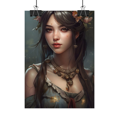 Realistic Female Portrait: Black Haired Beauty - Poster
