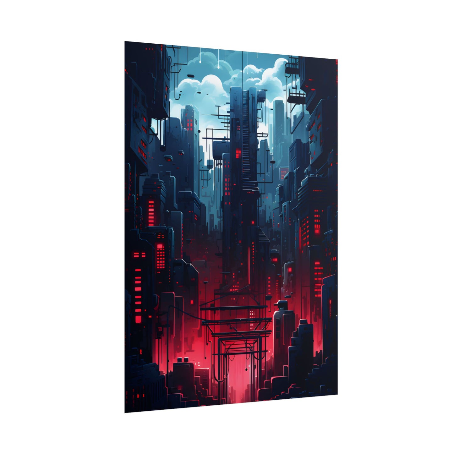 Cyberpunk Melancholy: A Nightly Cityscape Digital Art - Poster