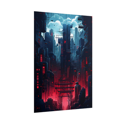 Cyberpunk Melancholy: A Nightly Cityscape Digital Art - Poster