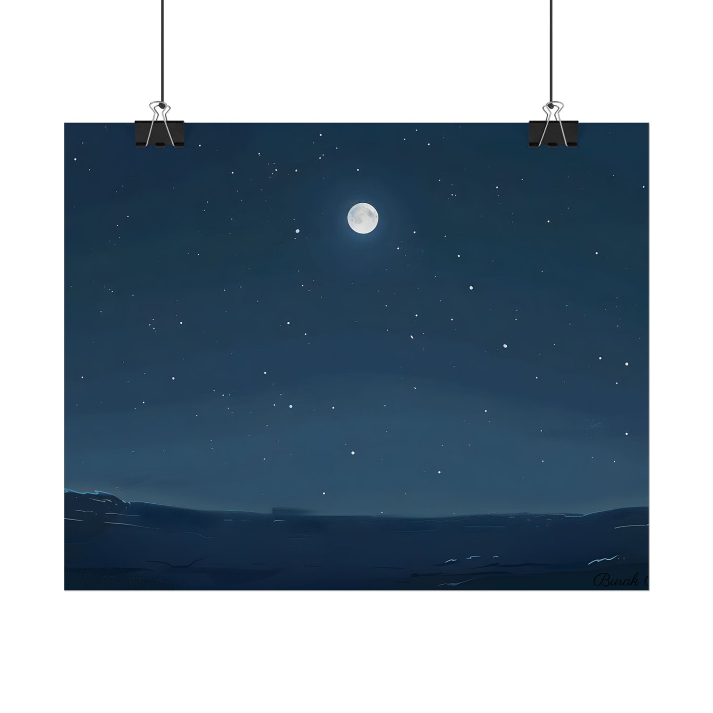 Starry Night Sky: Minimalist Beauty in Blue - Poster