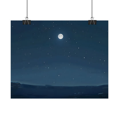 Starry Night Sky: Minimalist Beauty in Blue - Poster