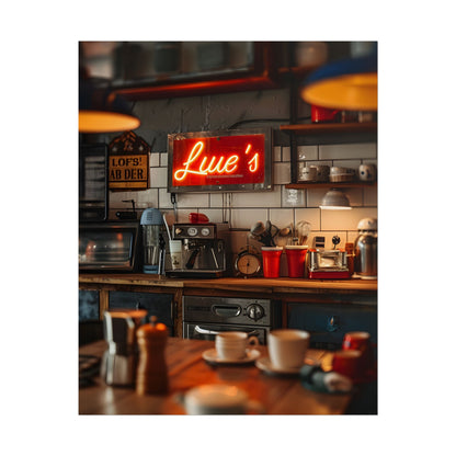 Cozy Retro Kitchen Artwork: Lukes Diner Sign Digital Art - Poster
