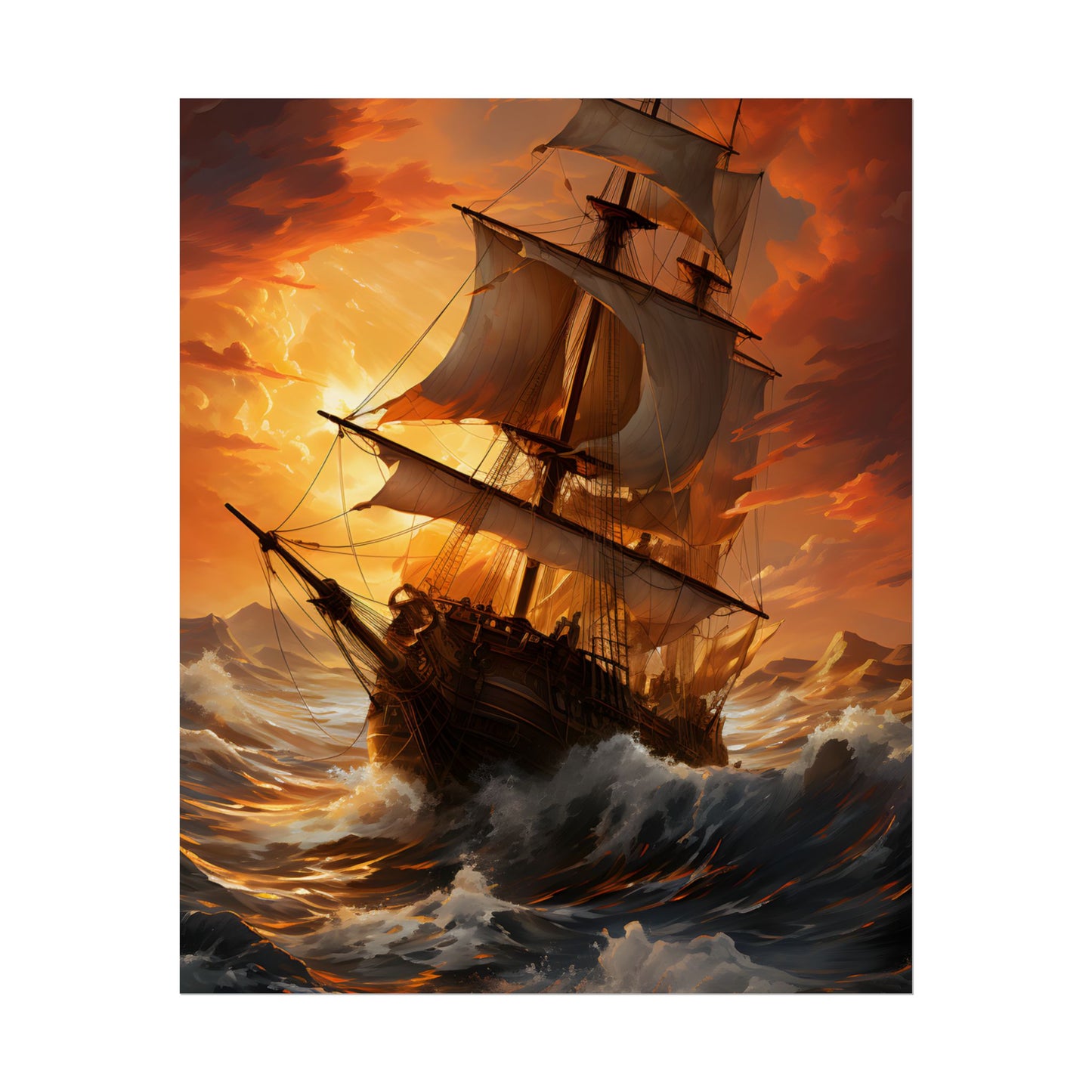 Breathtaking Ship in Realistic Oil Painting: Seafaring Artwork - Poster