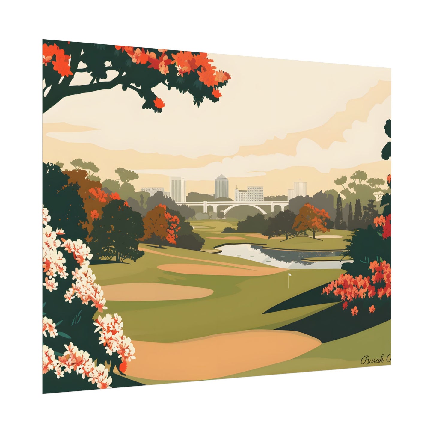 Retro Golf Illustration: Classic Course Art - Poster