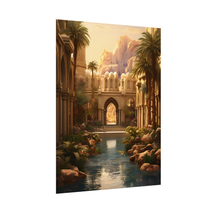 Desert Oasis Under Starry Night: Arabian Nights-Inspired Art - Poster