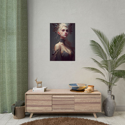 Elegant Blonde Portrait: Outdoor Woman in Dress - Poster