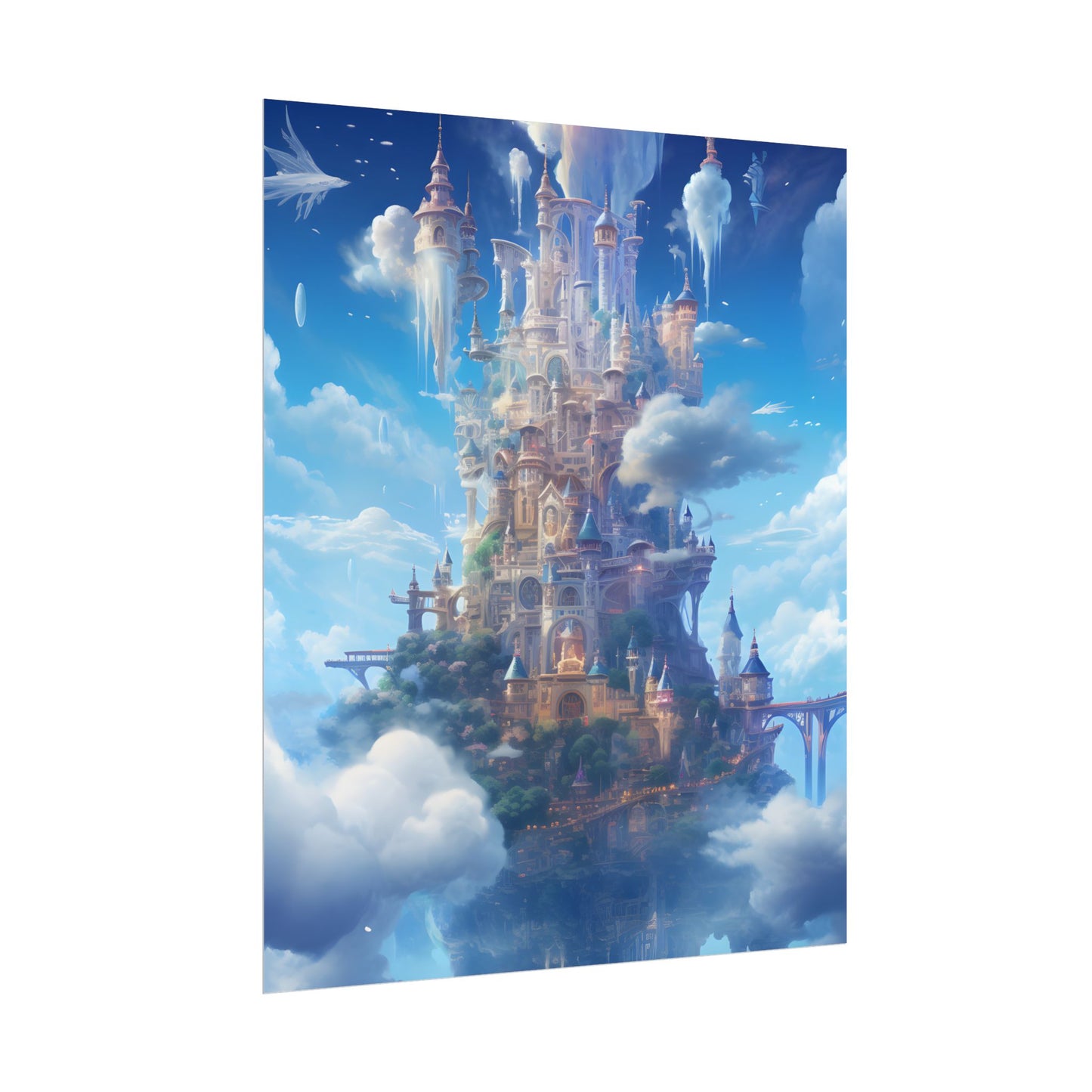 Floating City in Celestial Fantasy Realm: Dreamlike Digital Art - Poster