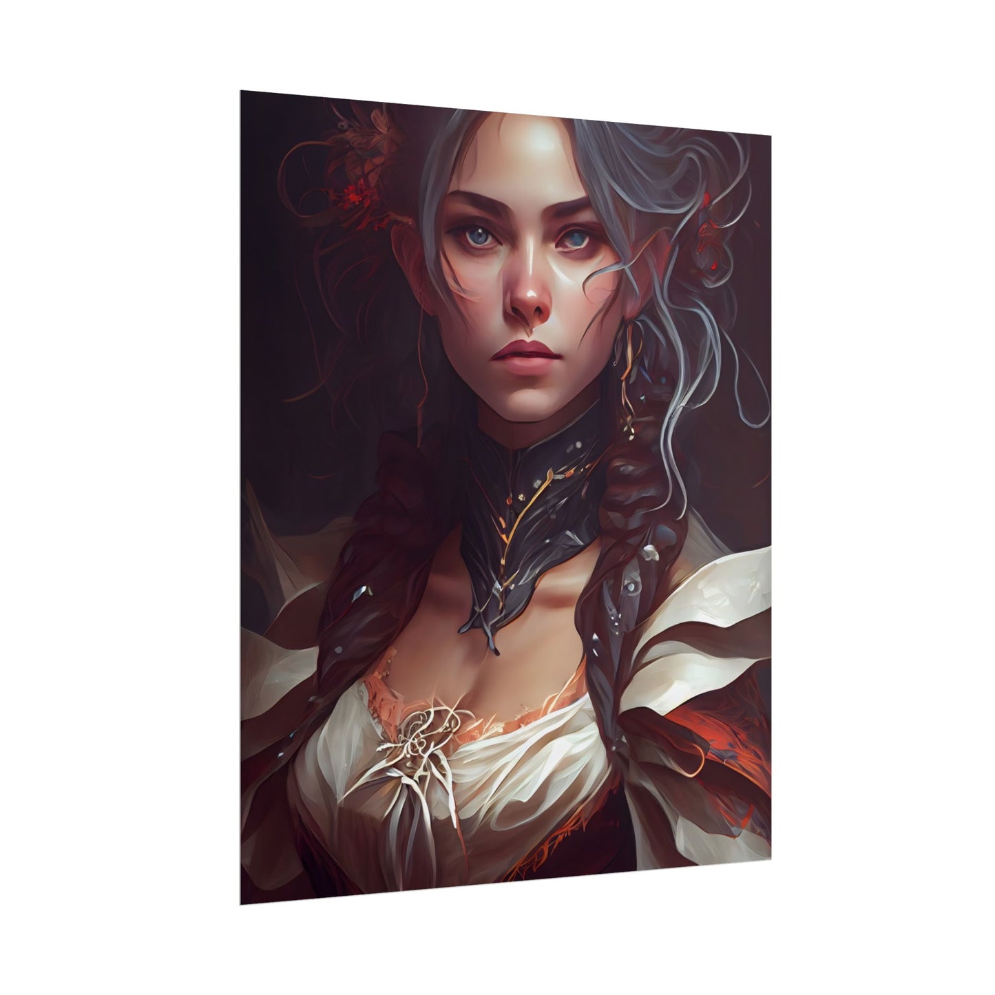 Glamorous Mid-20s Female Portrait: Black Hair Artwork - Poster