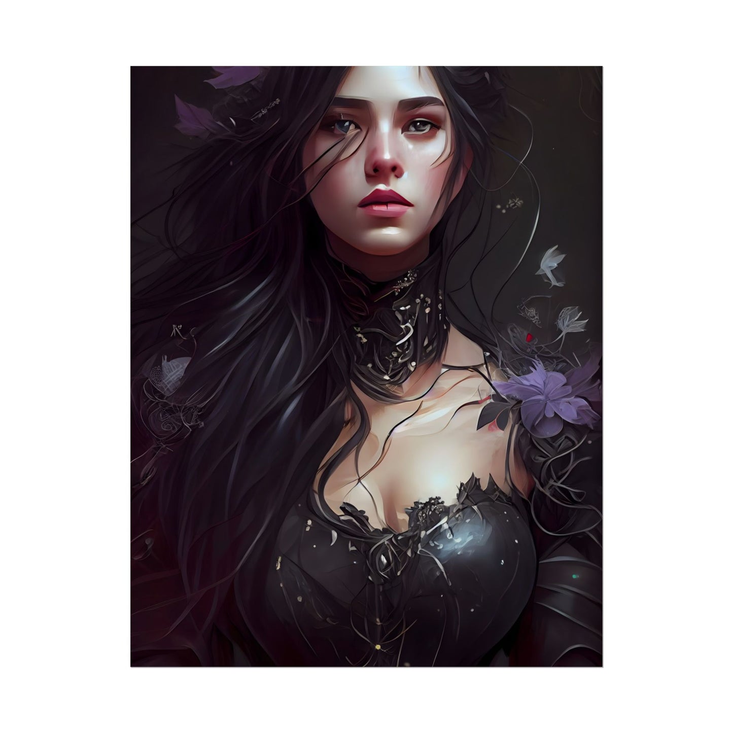 Striking Woman Portrait: Black Hair Artwork - Poster