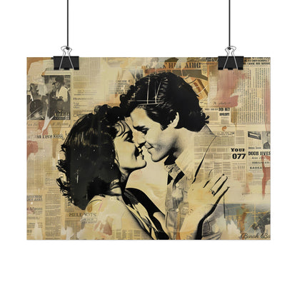 Retro Vintage Romance: Couples Newsprint Artwork - Poster