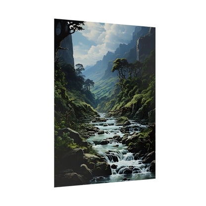 Breathtaking Blue Waterfall: Oil Painting Masterpiece - Poster