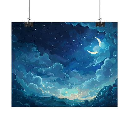 Whimsical Dreamy Night Sky: Bird in Flight Digital Art - Poster
