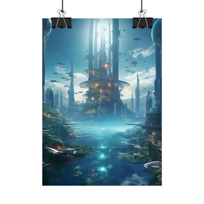 Underwater Futuristic City: Submerged Metropol Digital Artwork - Poster