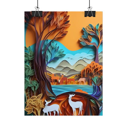 Vibrant African Landscape: Eye-Catching Paper Quilling Art - Poster